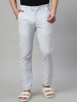 Cottonworld Slim Fit | Casual^Men's 100% Cotton Seer Sucker Blue Slim Fit Pants