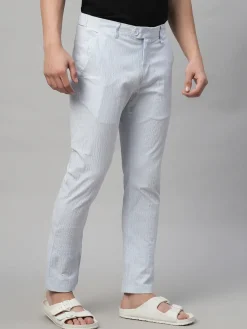 Cottonworld Slim Fit | Casual^Men's 100% Cotton Seer Sucker Blue Slim Fit Pants