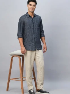 Women Cottonworld 100% Linen Shirts | 100% Linen Shirts^Men's 100% Linen Regular Fit Long Sleeved Shirt