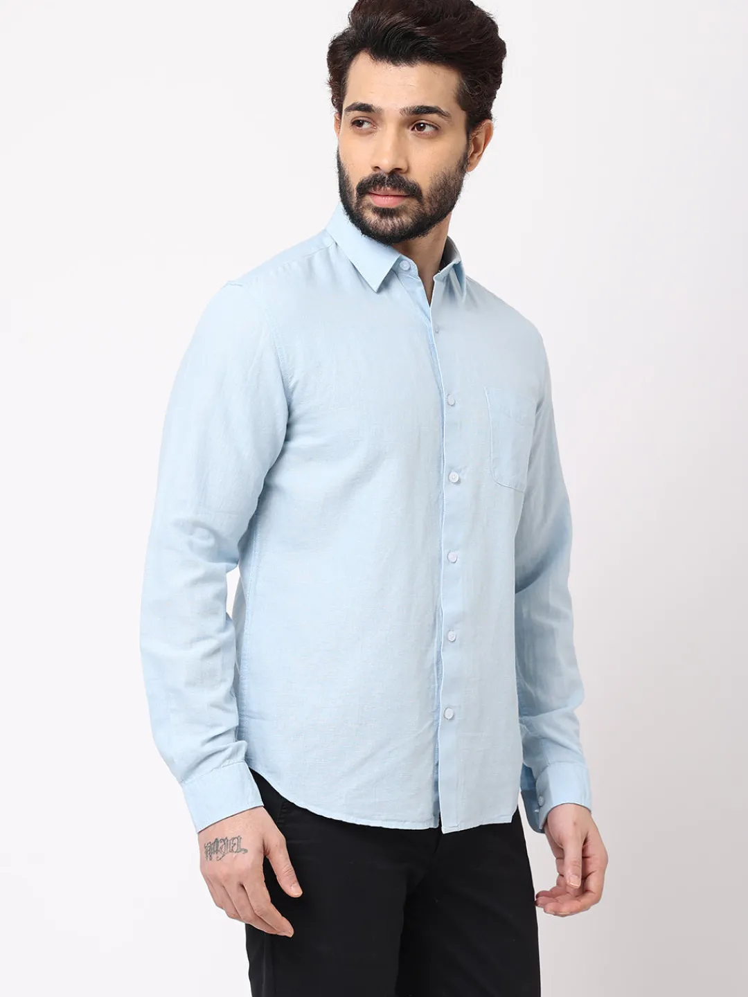 Women Cottonworld 100% Linen Shirts | 100% Linen Shirts^Men's 100% Linen Blue Regular Fit Striped Shirt