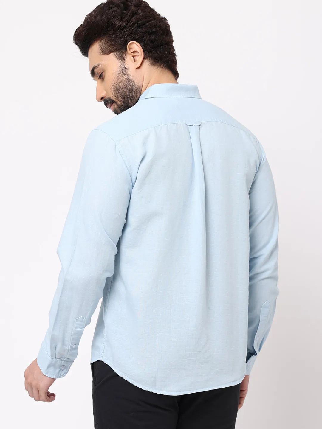 Women Cottonworld 100% Linen Shirts | 100% Linen Shirts^Men's 100% Linen Blue Regular Fit Striped Shirt