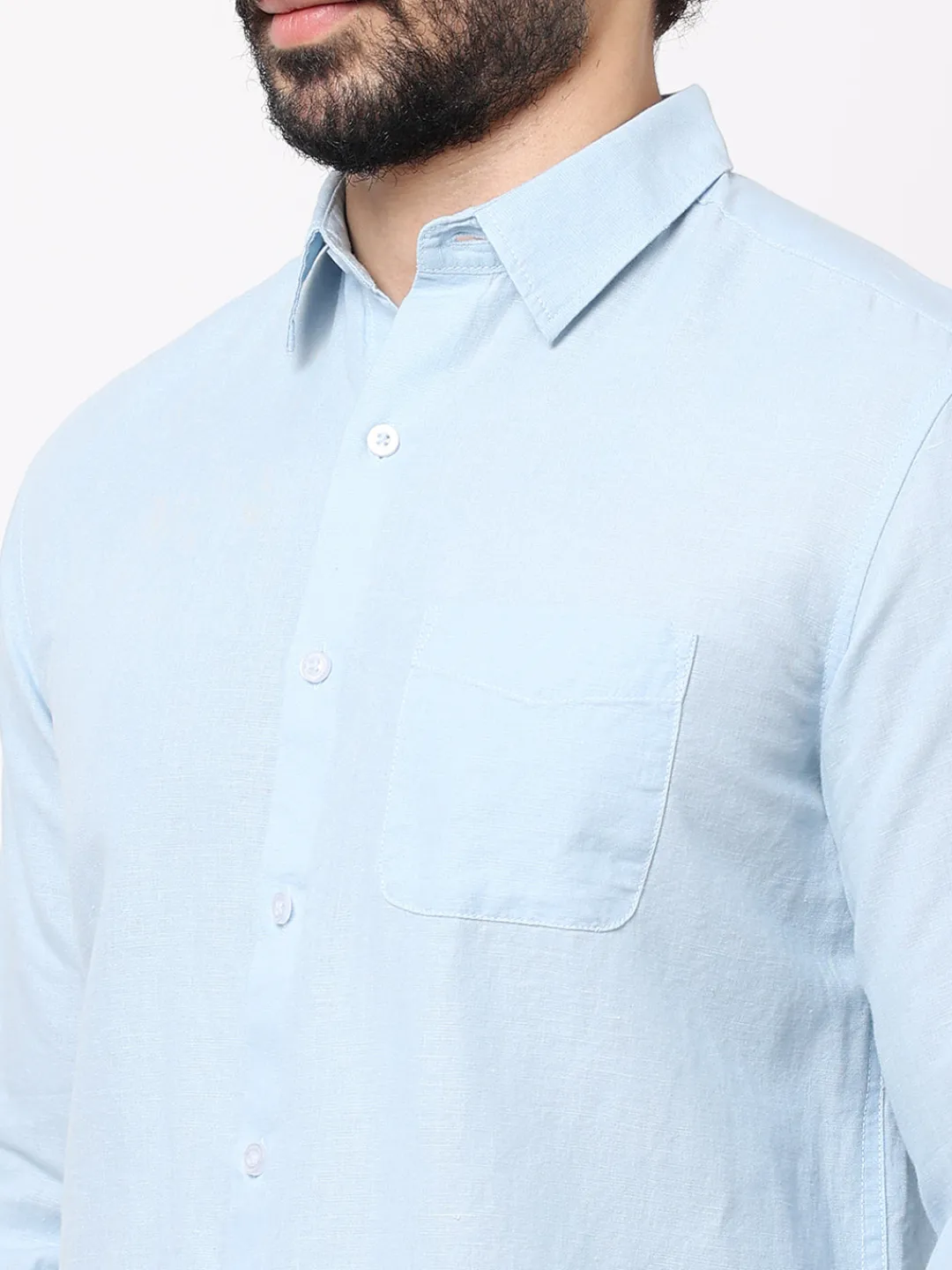 Women Cottonworld 100% Linen Shirts | 100% Linen Shirts^Men's 100% Linen Blue Regular Fit Striped Shirt