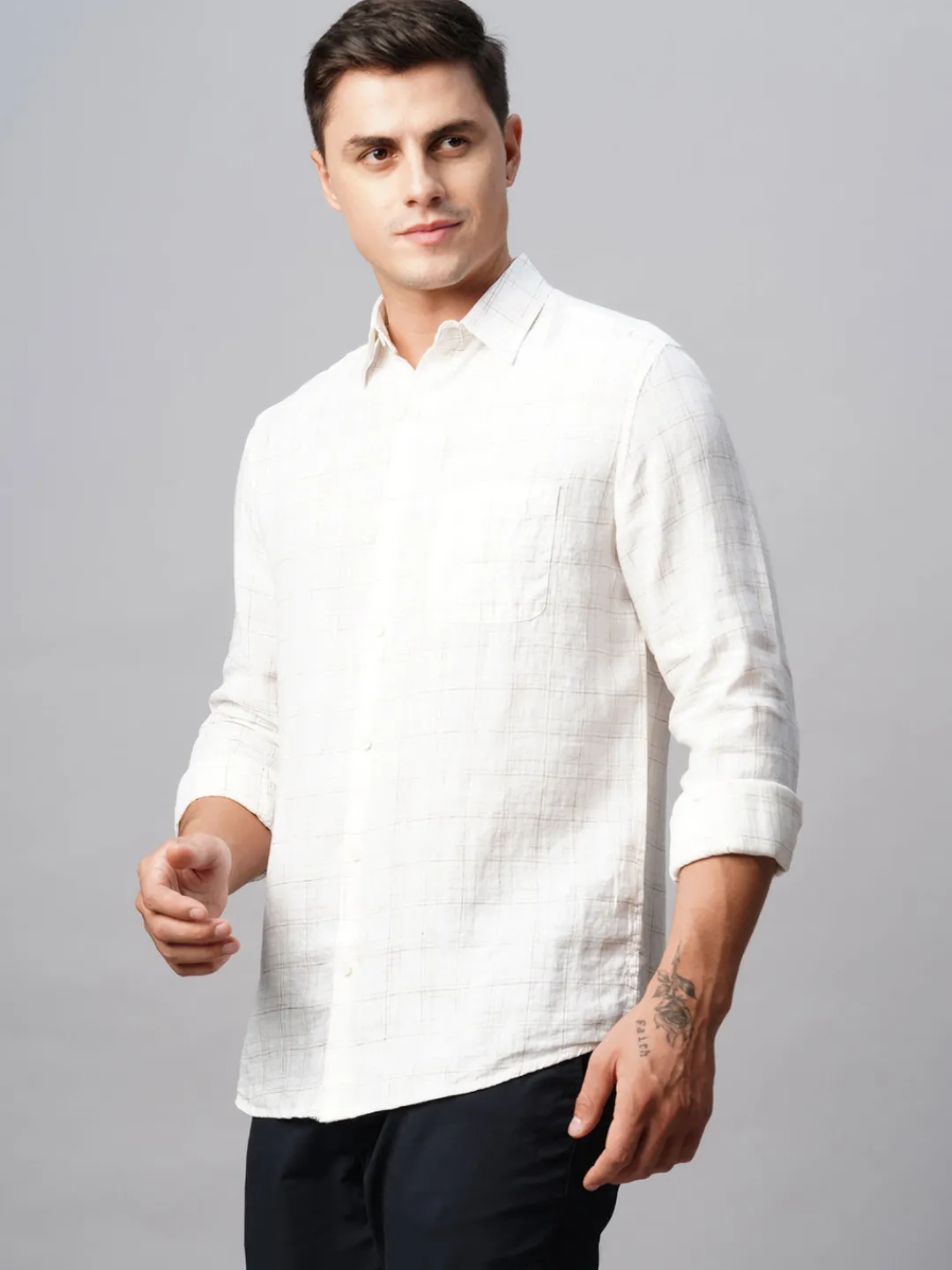 Women Cottonworld 100% Linen Shirts | 100% Linen Shirts^Men's 100% Linen Regular Fit Long Sleeved Checked Shirt
