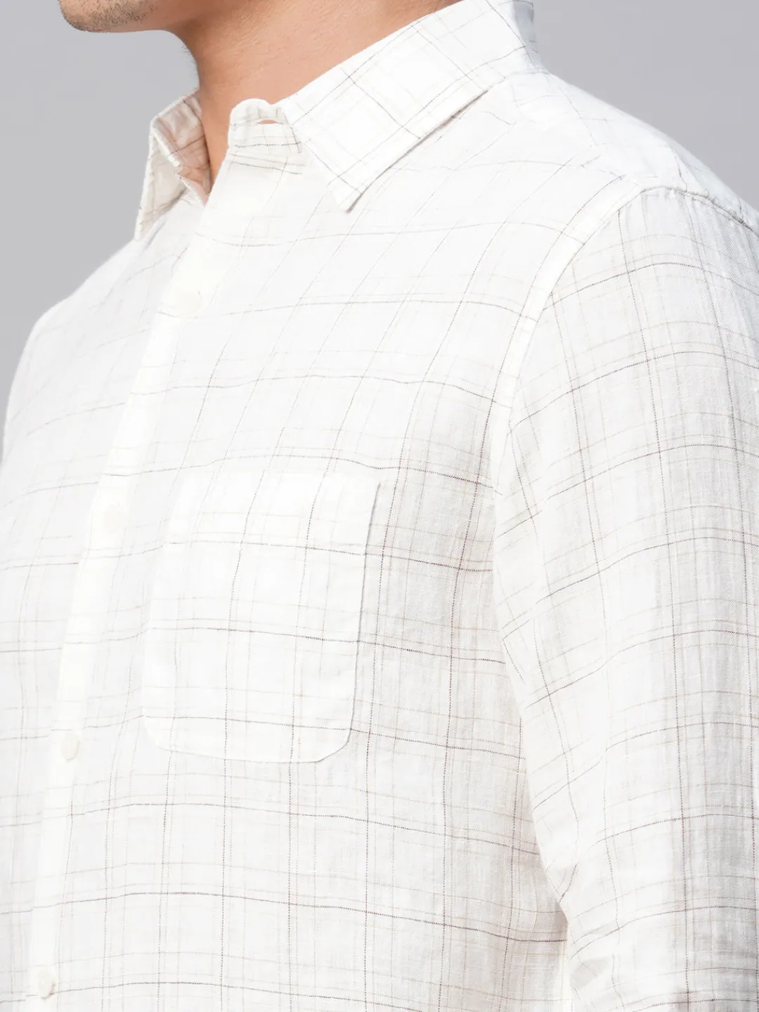 Women Cottonworld 100% Linen Shirts | 100% Linen Shirts^Men's 100% Linen Regular Fit Long Sleeved Checked Shirt