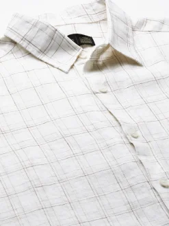 Women Cottonworld 100% Linen Shirts | 100% Linen Shirts^Men's 100% Linen Regular Fit Long Sleeved Checked Shirt