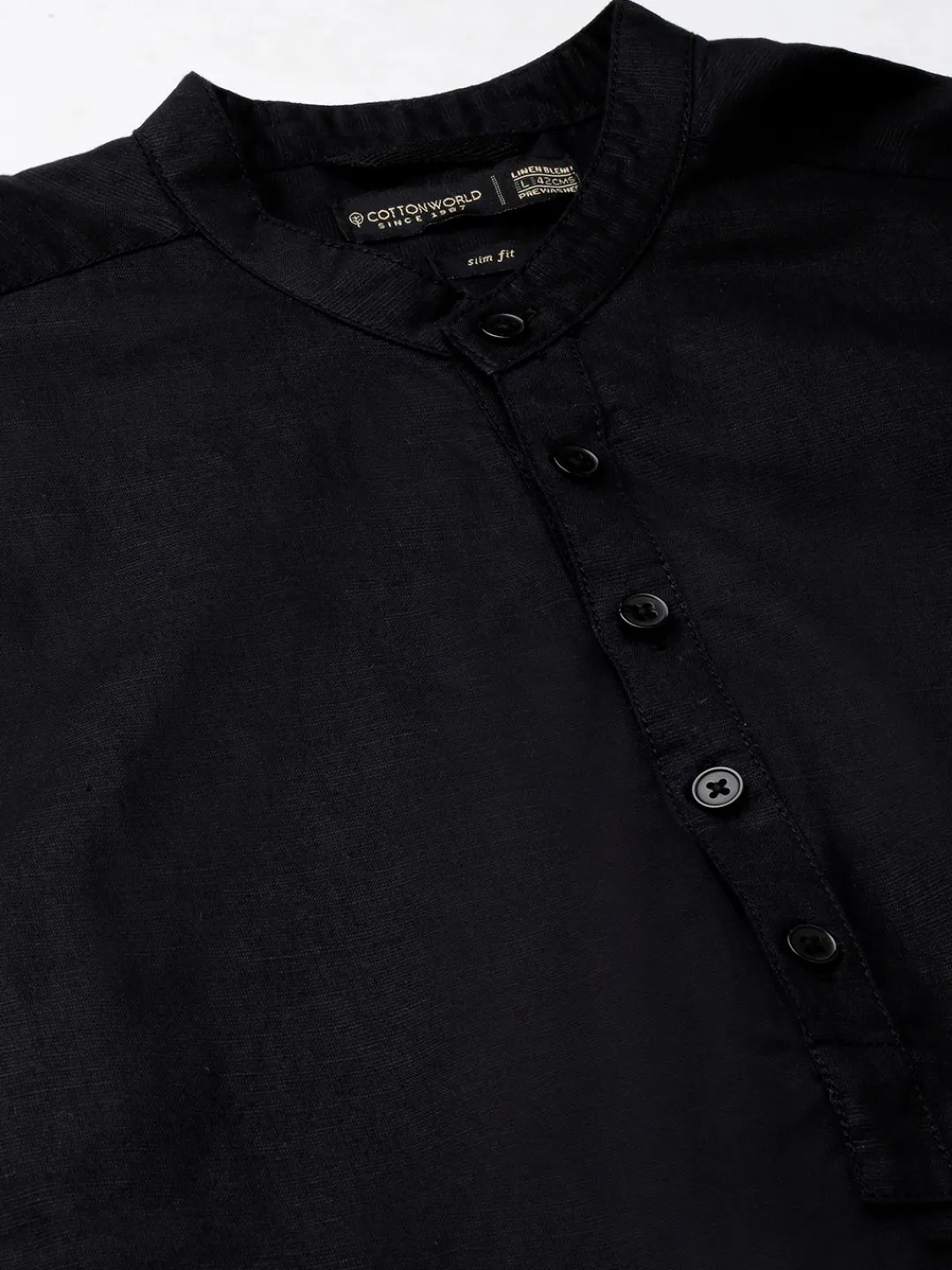 Women Cottonworld Shirts | Shirts^Men's Linen Cotton Slim Fit Band Collar Kurta Shirt
