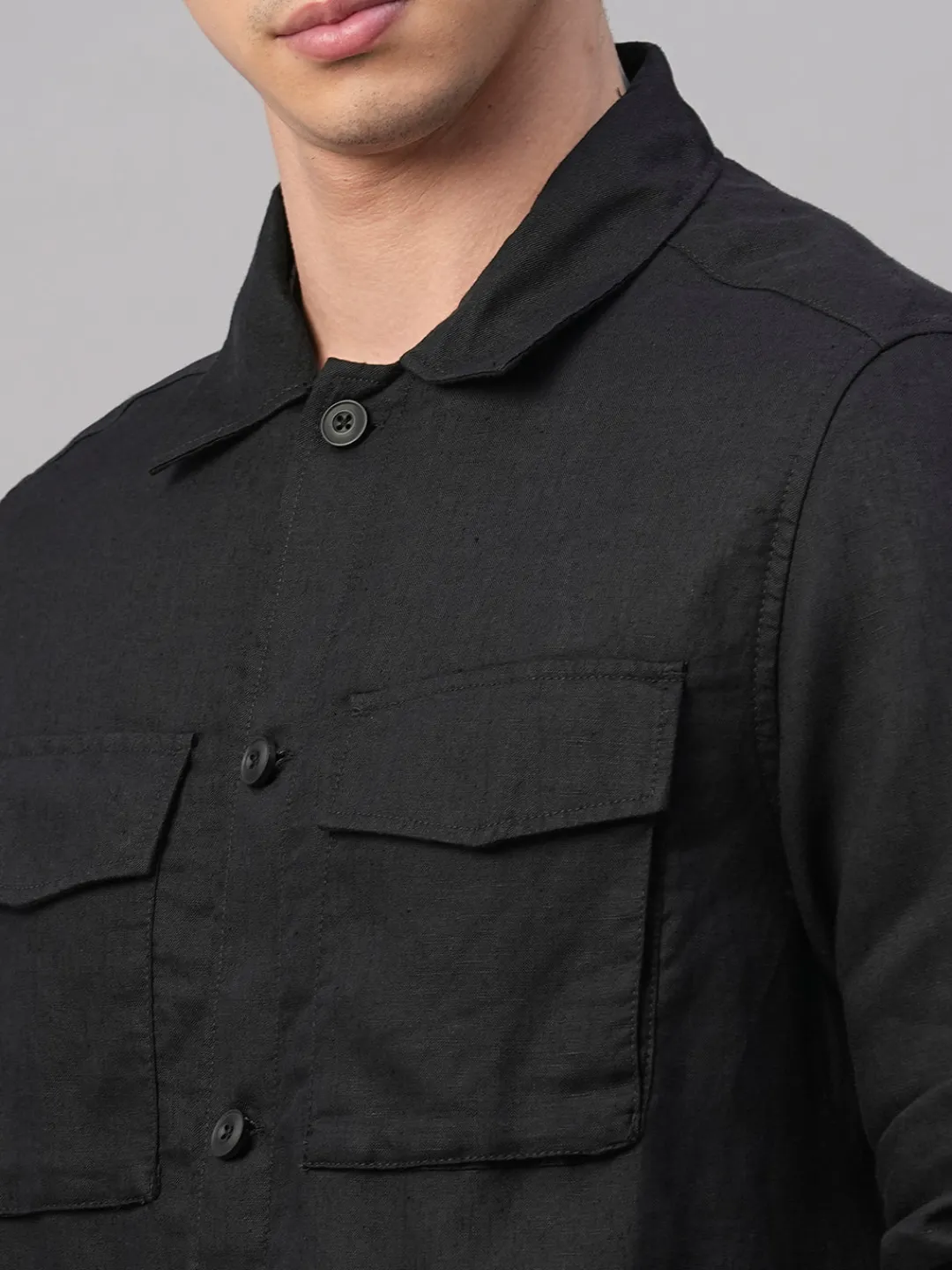 Cottonworld Jackets^Men's Pure Linen Regular Fit Light Weight Summer Jacket