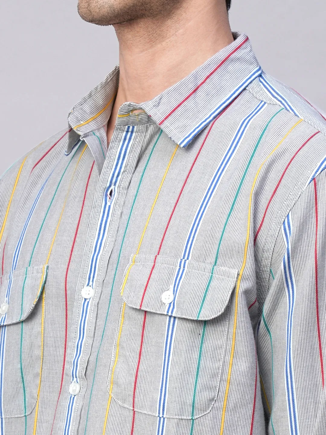 Women Cottonworld Striped | Striped^Men's 100% Cotton Regular Fit 2 Pocket Stripe Summer Shirt