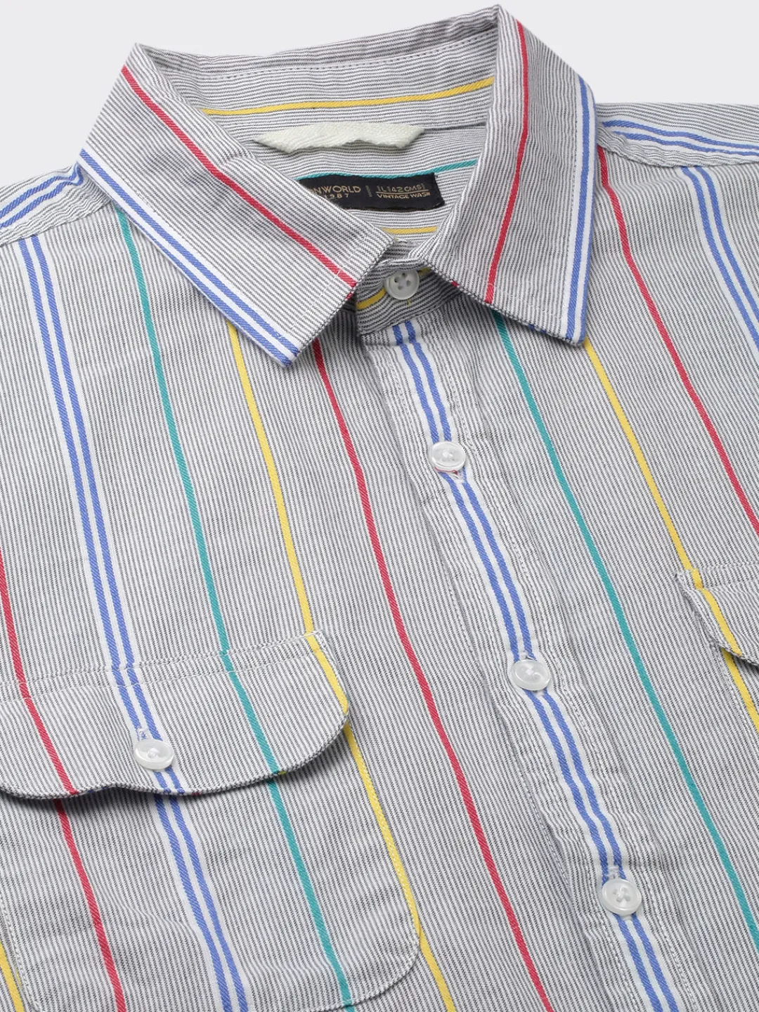 Women Cottonworld Striped | Striped^Men's 100% Cotton Regular Fit 2 Pocket Stripe Summer Shirt