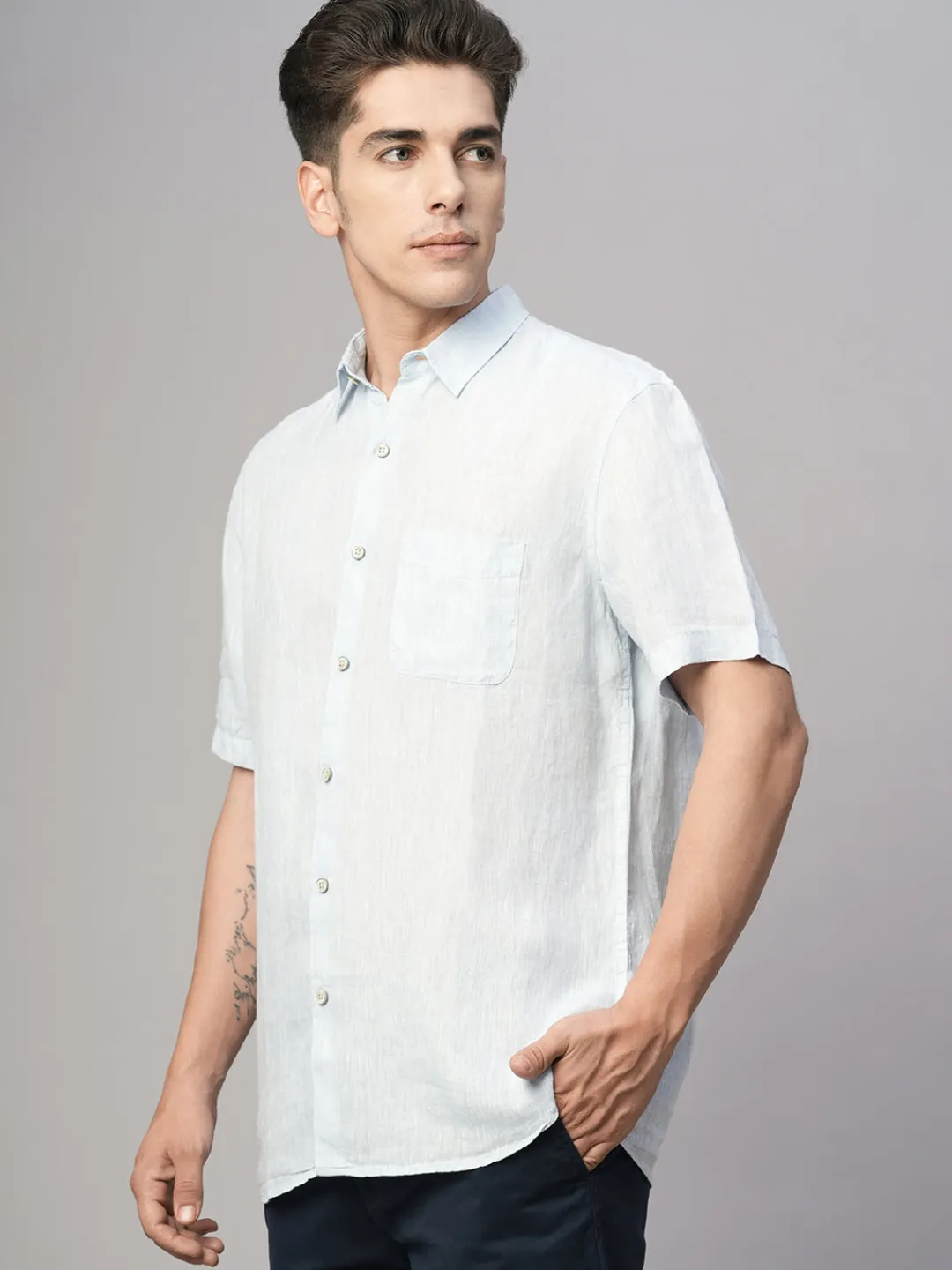 Women Cottonworld 100% Linen Shirts | 100% Linen Shirts^Men's 100% Linen Regular Fit Shirt