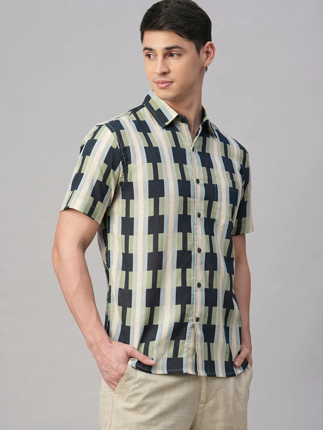 Women Cottonworld Print | Print^Men's Cotton Flax Regular Fit Shirt