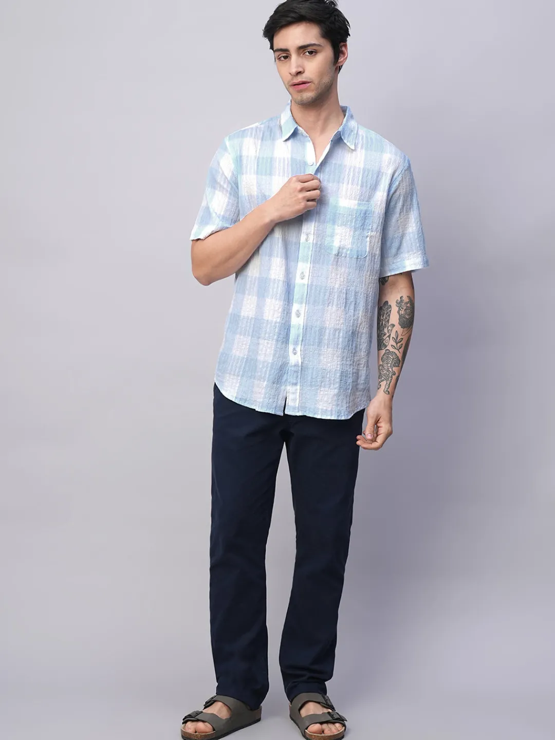 Women Cottonworld Checkered | Checkered^Men's Cotton Lycra Regular Fit Shirt