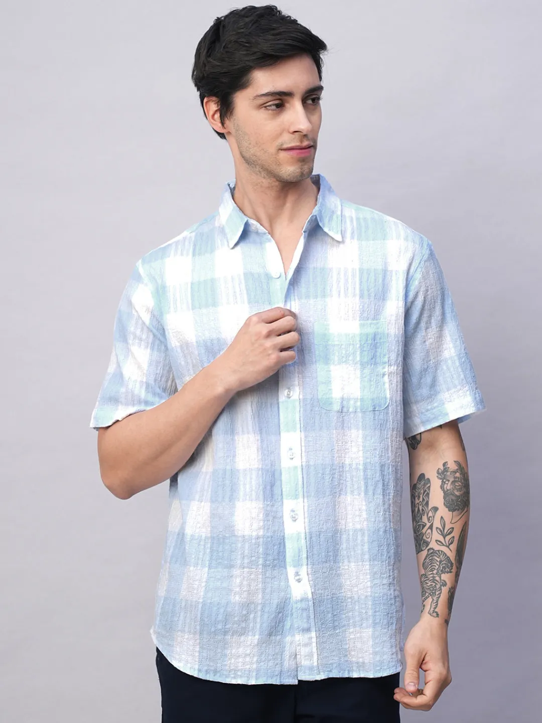 Women Cottonworld Checkered | Checkered^Men's Cotton Lycra Regular Fit Shirt