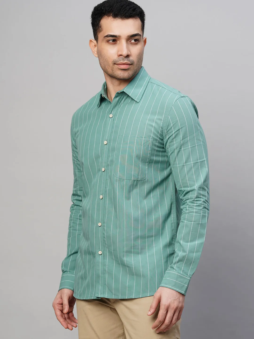 Women Cottonworld Striped | Striped^Men's Cotton Regular Fit Striped Shirt