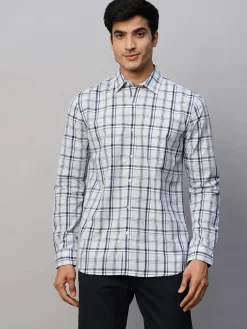 Women Cottonworld Shirts | Shirts^Men's Linen Cotton Lyocell Regular Fit Checked Shirt