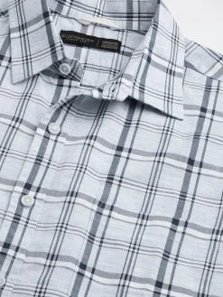 Women Cottonworld Shirts | Shirts^Men's Linen Cotton Lyocell Regular Fit Checked Shirt