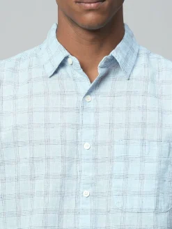 Women Cottonworld Shirts | Shirts^Men's Linen Cotton Regular Fit Checked Shirt