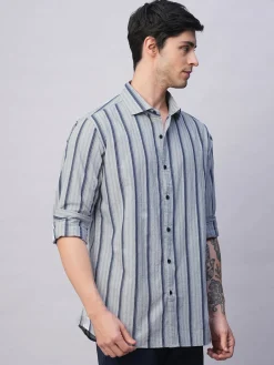 Women Cottonworld Striped | Striped^Men's Stripe Seersucker Slim Fit Shirt