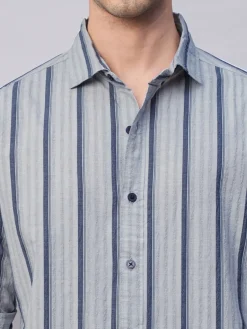 Women Cottonworld Striped | Striped^Men's Stripe Seersucker Slim Fit Shirt