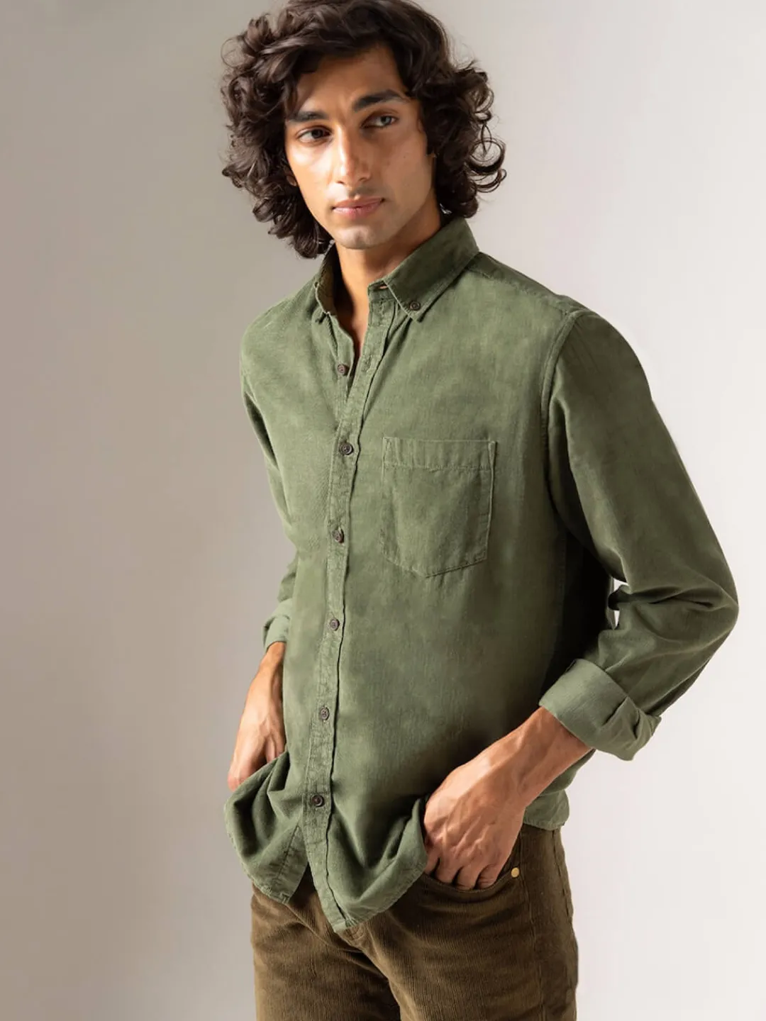 Women Cottonworld Solid | Solid^Men's Corduroy 100% Cotton Regular Fit Long Sleeved Shirt