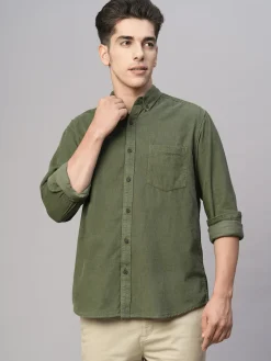 Women Cottonworld Solid | Solid^Men's Corduroy 100% Cotton Regular Fit Long Sleeved Shirt