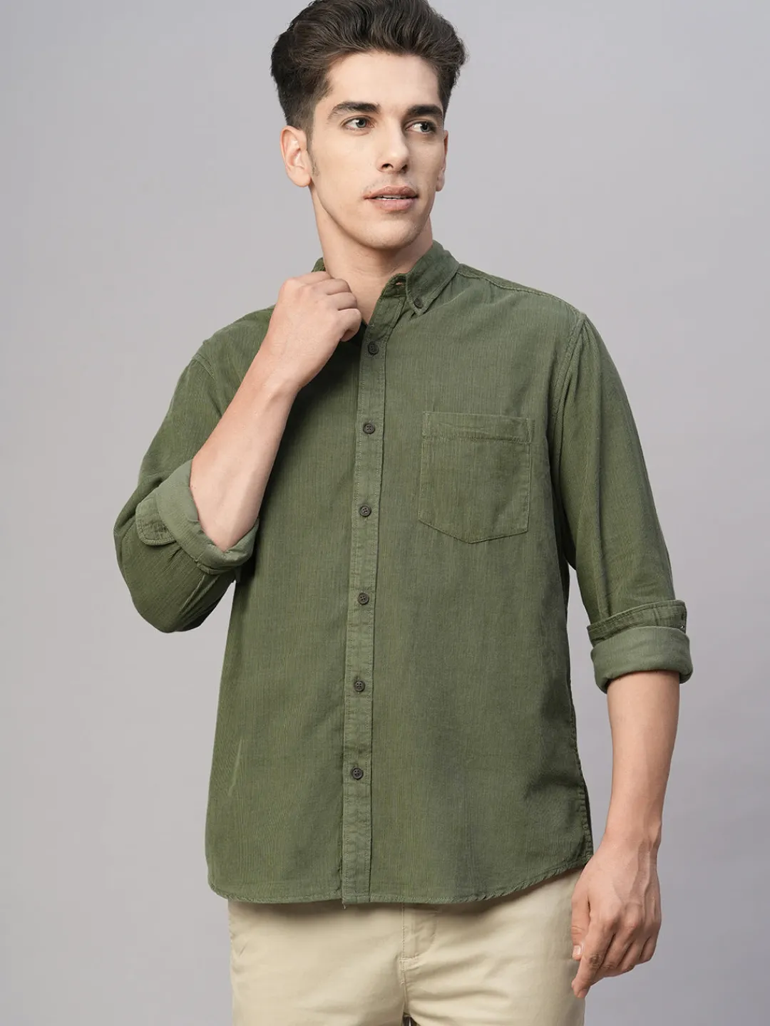 Women Cottonworld Solid | Solid^Men's Corduroy 100% Cotton Regular Fit Long Sleeved Shirt