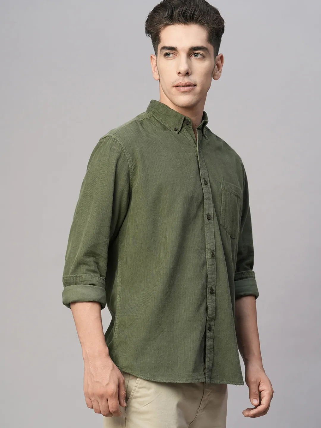 Women Cottonworld Solid | Solid^Men's Corduroy 100% Cotton Regular Fit Long Sleeved Shirt