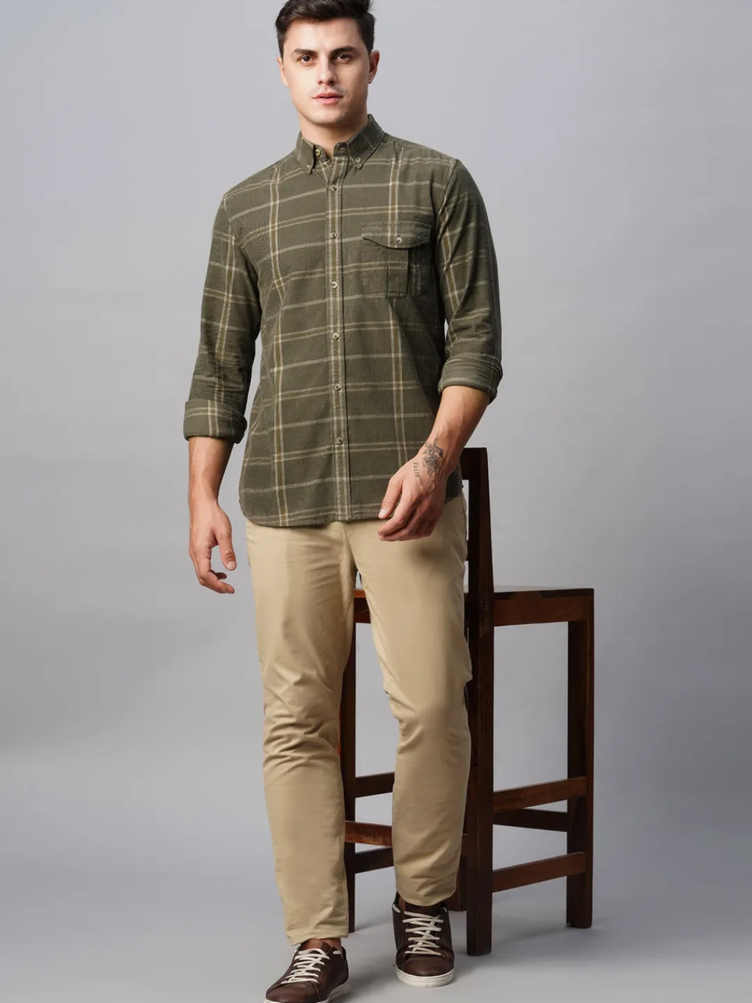 Women Cottonworld Corduroy | Corduroy^Men's Corduroy 100% Cotton Regular Fit Checked Shirt