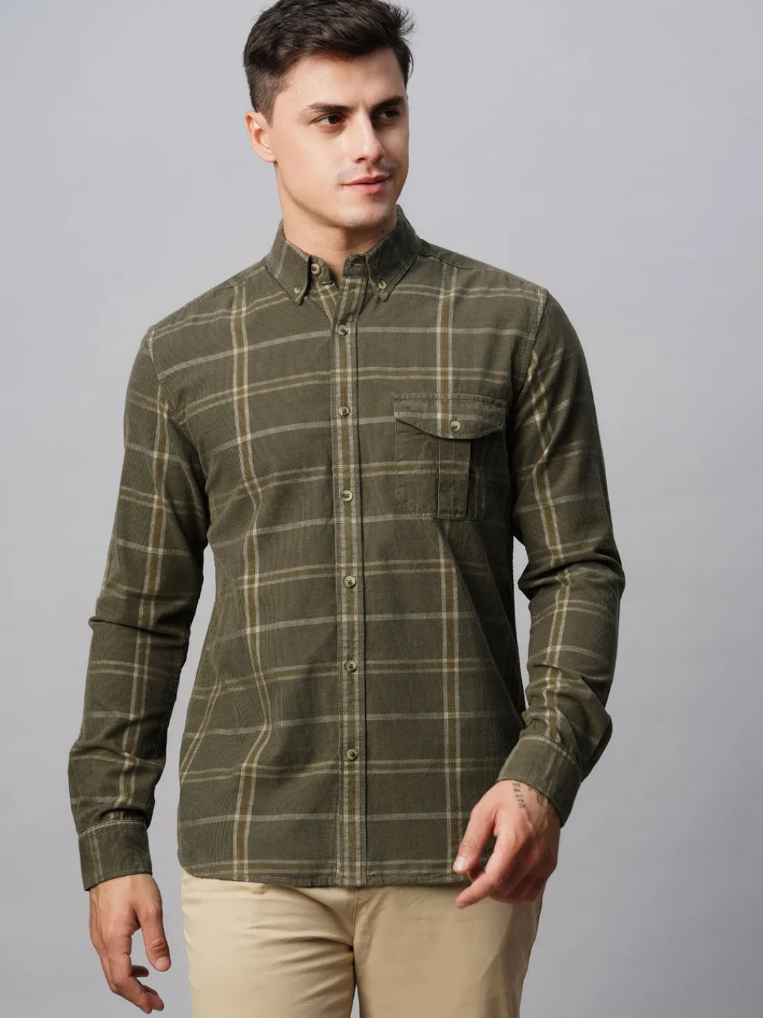 Women Cottonworld Corduroy | Corduroy^Men's Corduroy 100% Cotton Regular Fit Checked Shirt
