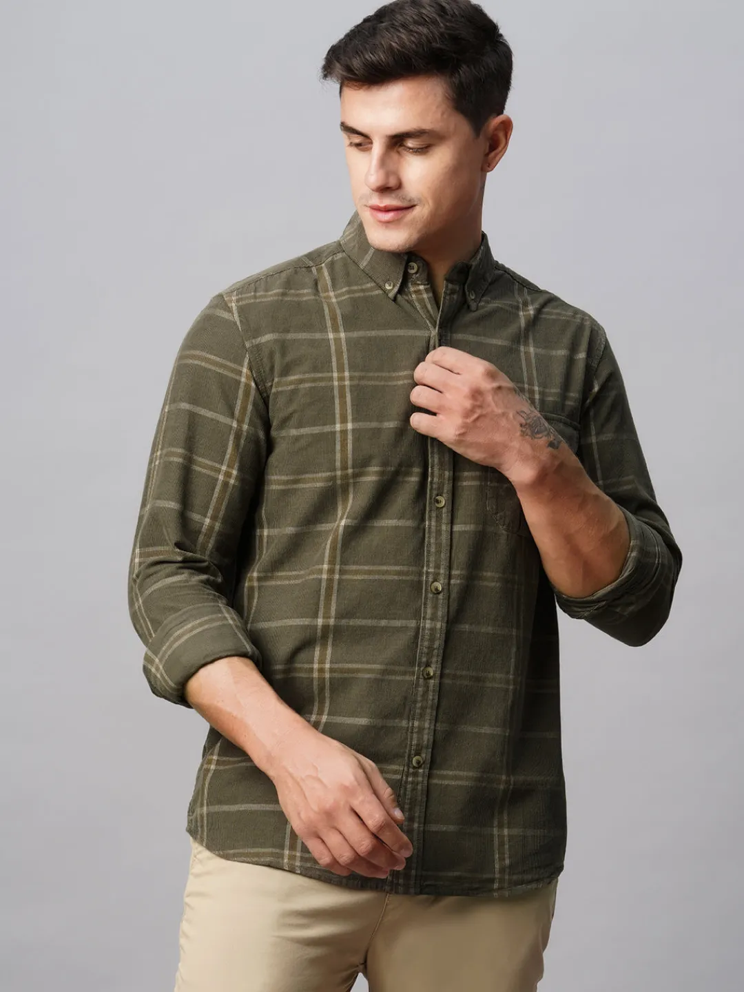 Women Cottonworld Corduroy | Corduroy^Men's Corduroy 100% Cotton Regular Fit Checked Shirt