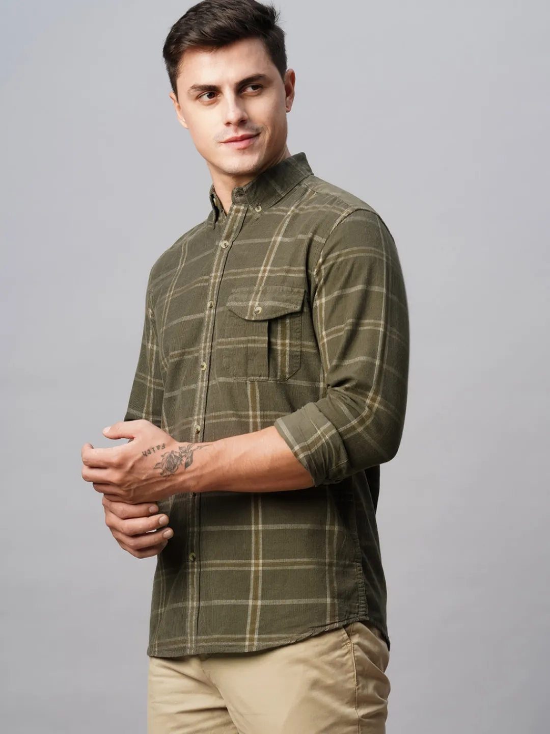 Women Cottonworld Corduroy | Corduroy^Men's Corduroy 100% Cotton Regular Fit Checked Shirt