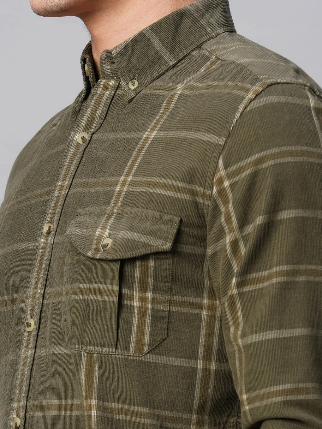 Women Cottonworld Corduroy | Corduroy^Men's Corduroy 100% Cotton Regular Fit Checked Shirt