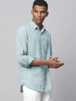 Women Cottonworld 100% Linen Shirts | 100% Linen Shirts^Men's Dark Blue 100% Linen Regular Fit Long Sleeved Shirt