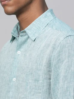 Women Cottonworld 100% Linen Shirts | 100% Linen Shirts^Men's Dark Blue 100% Linen Regular Fit Long Sleeved Shirt