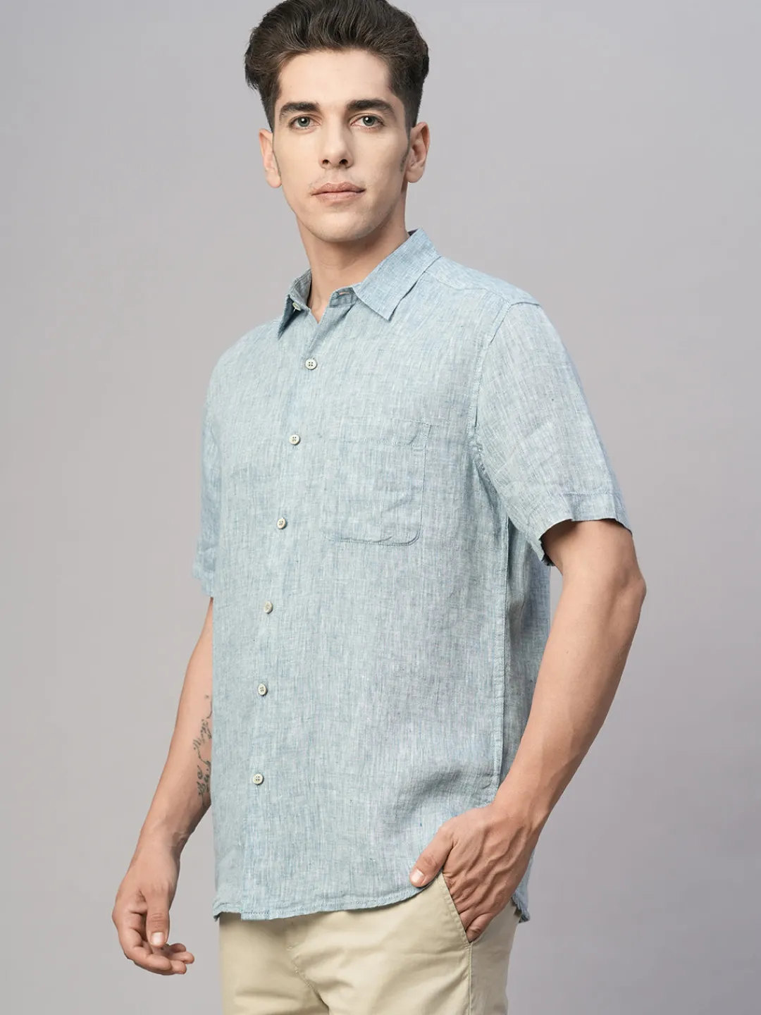 Women Cottonworld 100% Linen Shirts | 100% Linen Shirts^Men's 100% Linen Regular Fit Shirt
