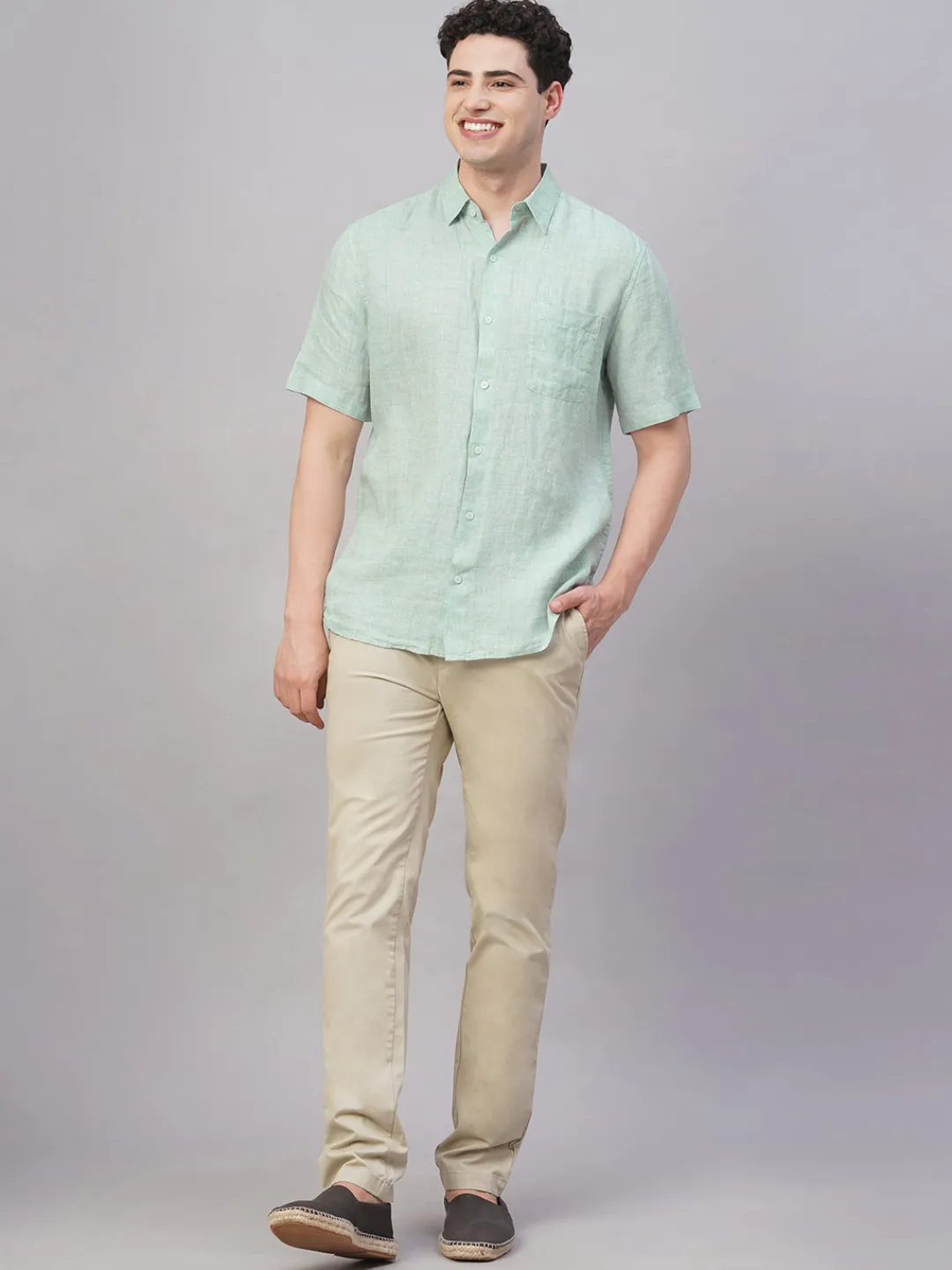 Women Cottonworld 100% Linen Shirts | 100% Linen Shirts^Men's 100% Linen Regular Fit Shirt