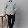 Women Cottonworld 100% Linen Shirts | 100% Linen Shirts^Men's Green 100% Linen Slim Fit Long Sleeved Shirt