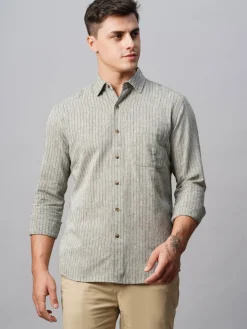 Women Cottonworld Shirts | Shirts^Men's Linen Cotton Regular Fit Striped Shirt