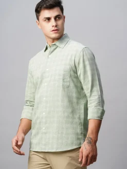 Women Cottonworld Shirts | Shirts^Men's Linen Cotton Regular Fit Checked Shirt