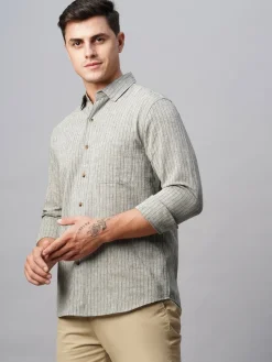 Women Cottonworld Shirts | Shirts^Men's Linen Cotton Regular Fit Striped Shirt