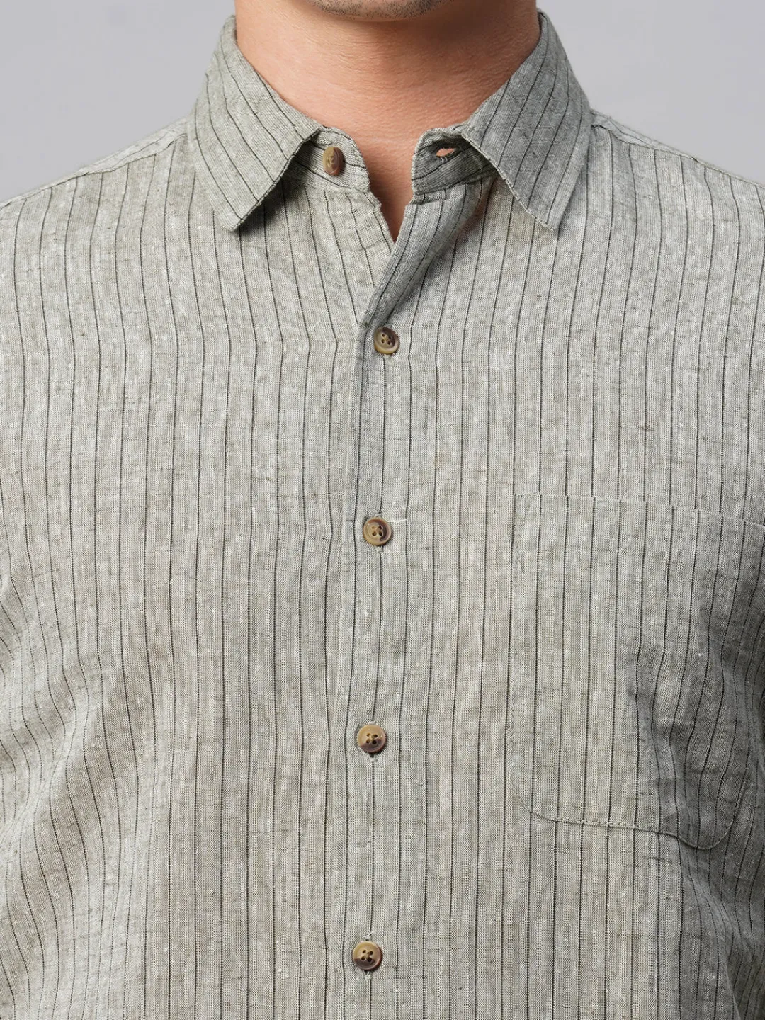 Women Cottonworld Shirts | Shirts^Men's Linen Cotton Regular Fit Striped Shirt