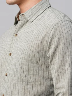 Women Cottonworld Shirts | Shirts^Men's Linen Cotton Regular Fit Striped Shirt