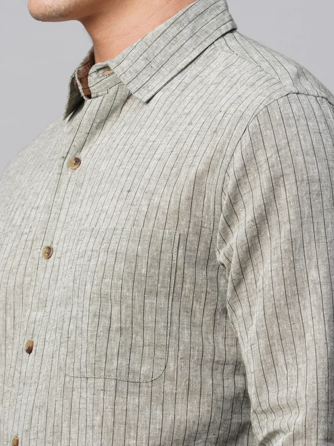 Women Cottonworld Shirts | Shirts^Men's Linen Cotton Regular Fit Striped Shirt