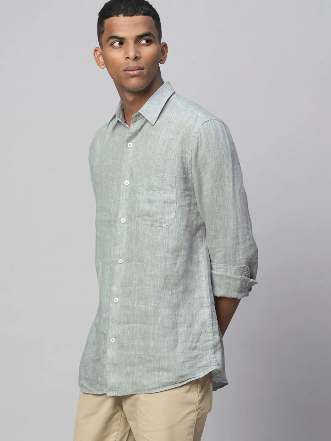 Women Cottonworld 100% Linen Shirts | 100% Linen Shirts^Men's 100% Linen Linen Regular Fit Long Sleeved Shirt