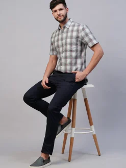 Women Cottonworld Checkered | Checkered^Men's Cotton Lyocell Regular Fit Checked Shirt