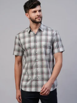 Women Cottonworld Checkered | Checkered^Men's Cotton Lyocell Regular Fit Checked Shirt