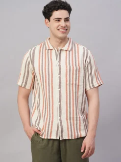 Women Cottonworld Striped | Striped^Men's 100% Cotton Regular Fit Shirt