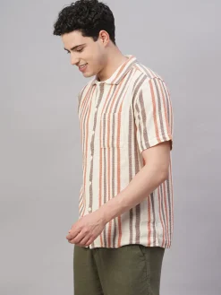 Women Cottonworld Striped | Striped^Men's 100% Cotton Regular Fit Shirt