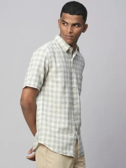 Women Cottonworld Shirts | Shirts^Men's Linen Cotton Regular Fit Checked Shirt