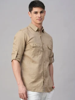 Women Cottonworld Solid | Solid^Men's Linen Cotton Regular Fit Shirt